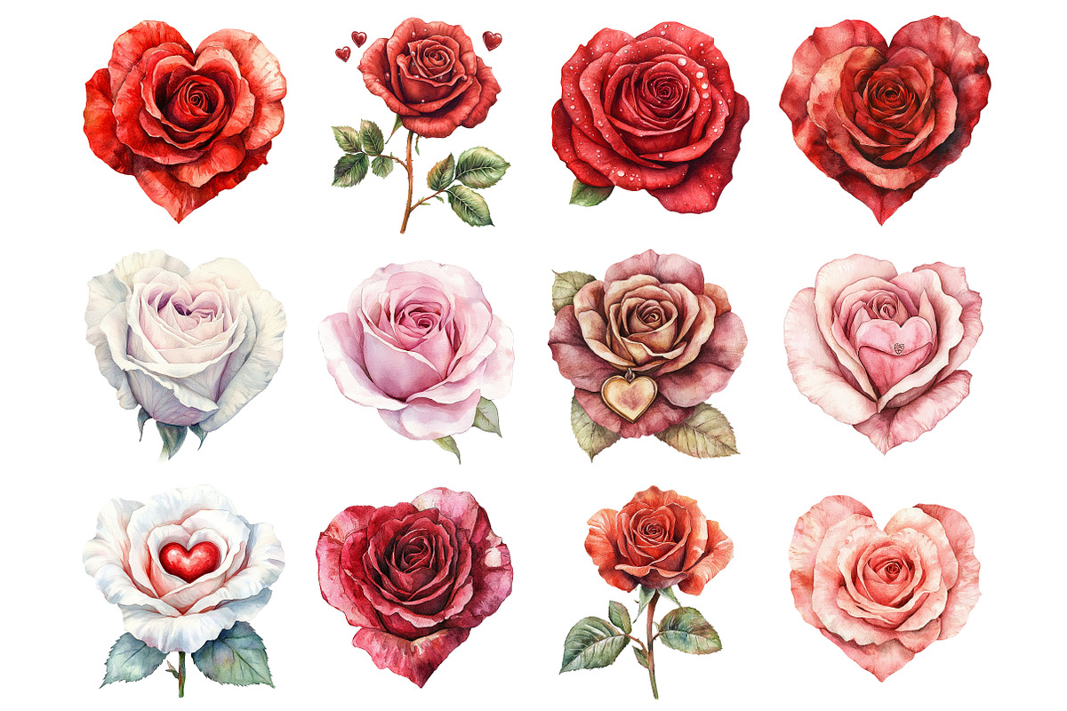 Valentine watercolor roses & hearts, a Seasonal Illustration by CitraGraphics (Photo 2 of 6)