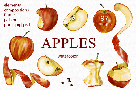 Apples watercolor clip art
