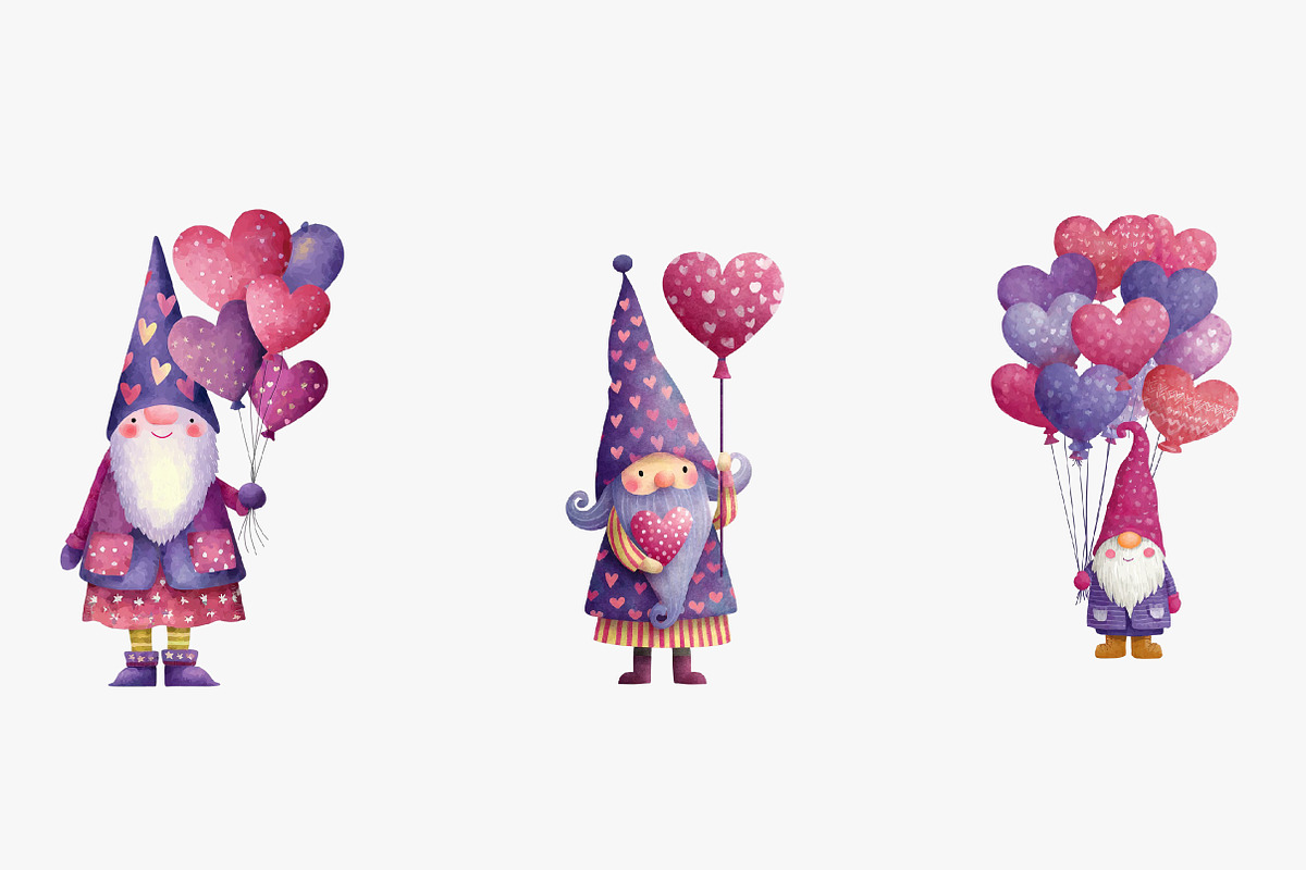 watercolor valentine cute gnome clip, an Illustration by CreationArt (Photo 2 of 5)