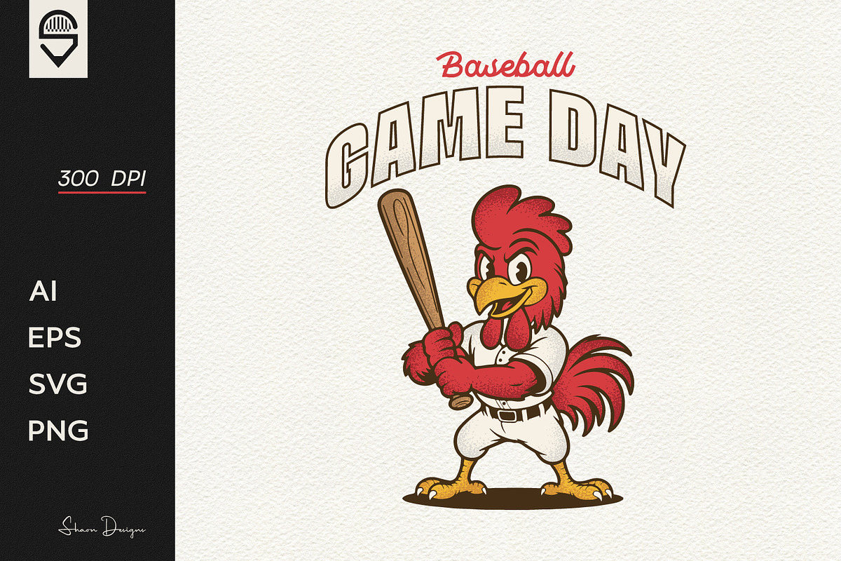 Baseball Game Day – Funny Rooster, a Sport Illustration by shaondesigns (Photo 1 of 4)