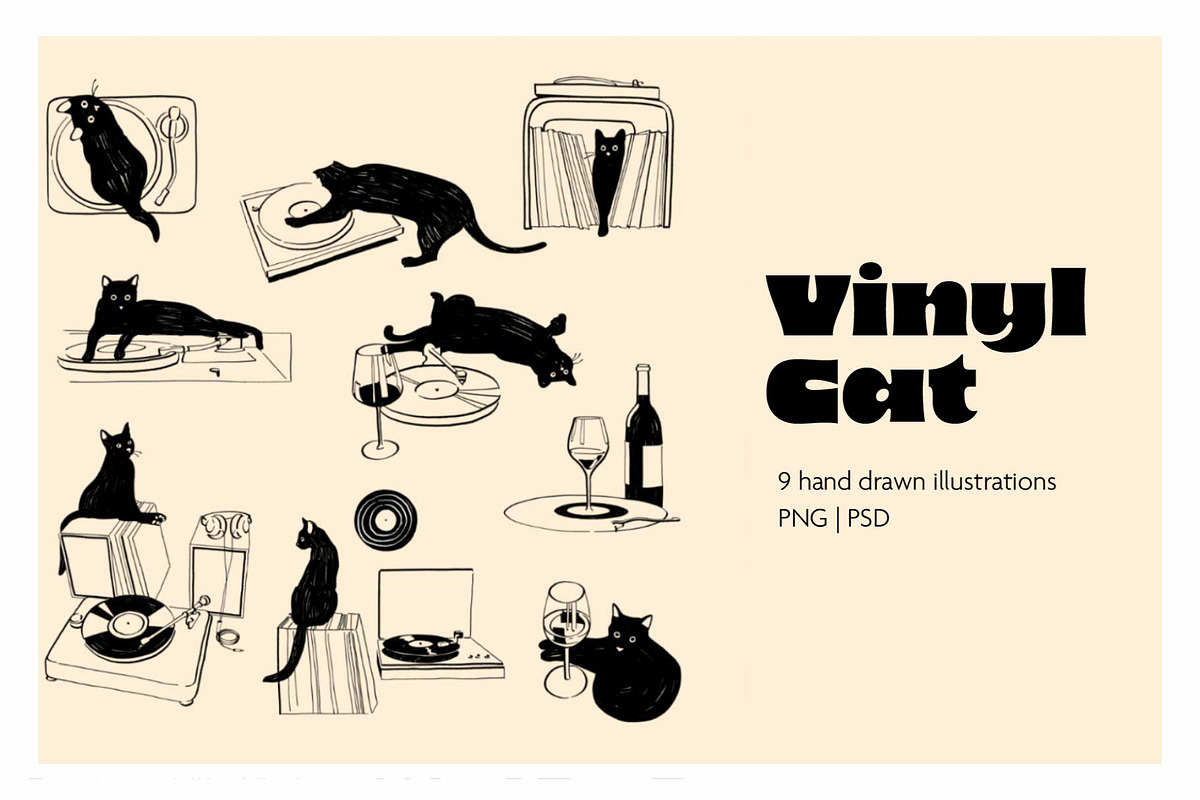 Vinyl Cat Illustration Bundle, a Decorative Illustration by Little Gremlin (Photo 1 of 7)