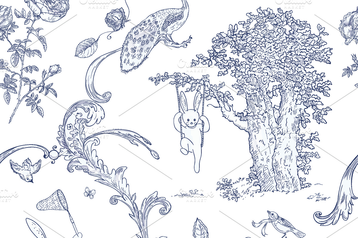 Toile de jouy - Bunnies on picnic, a Pattern Graphic by YvY (Photo 2 of 3)