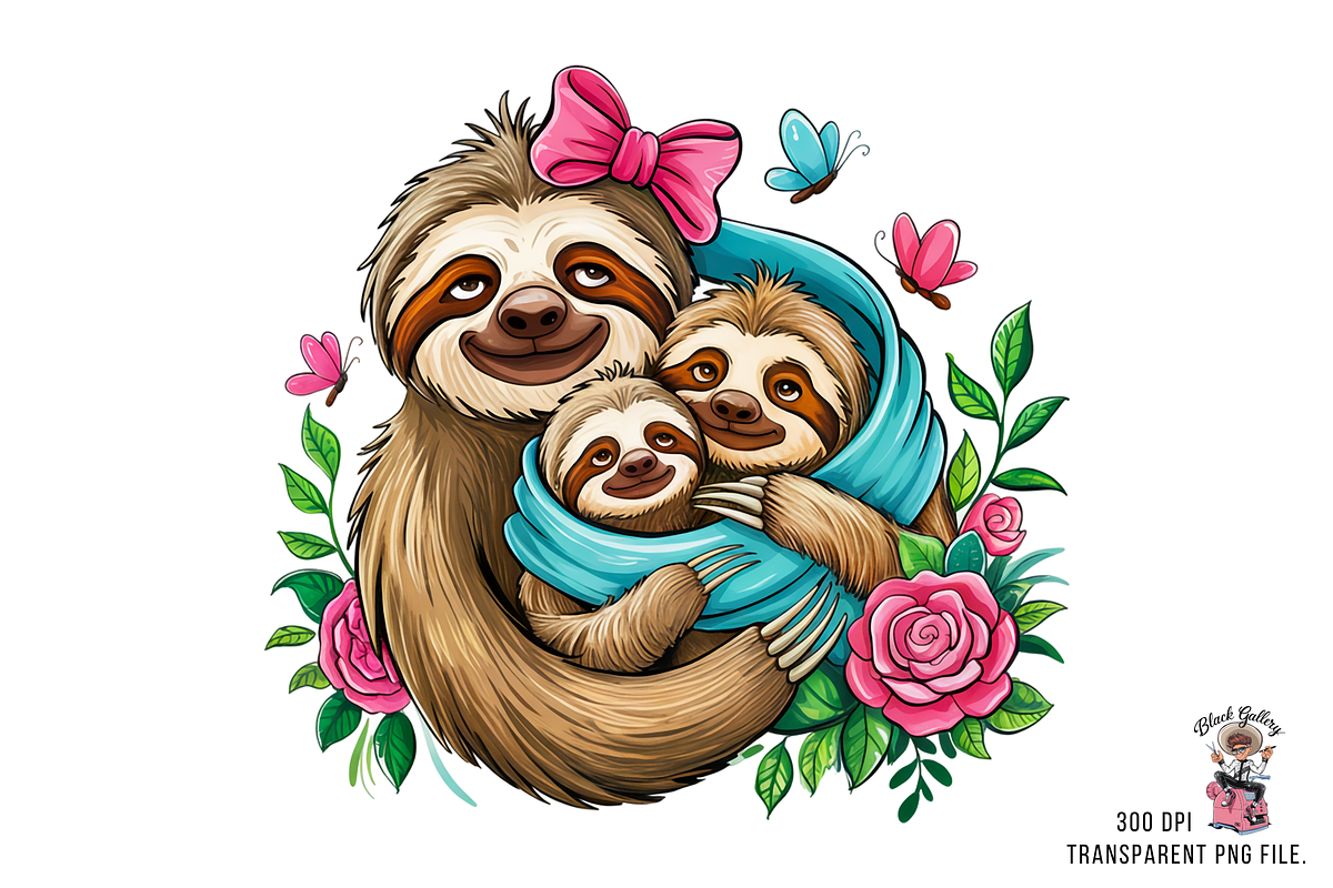 Mother Sloth Holding Baby Sloths PNG, a Graphic by Clipart Bloom (Photo 7 of 11)
