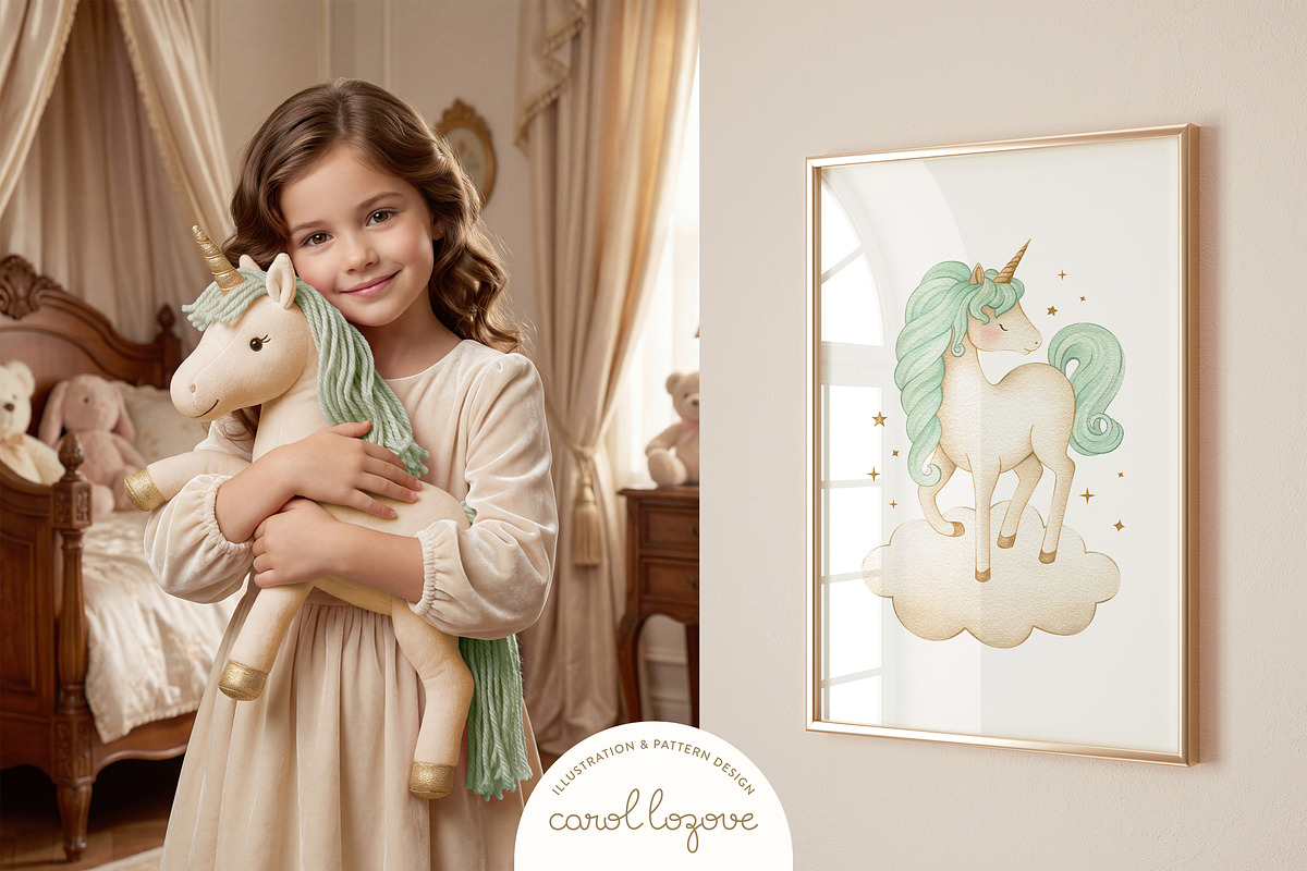 Watercolor Magic Rainbow Unicorn Set, a Decorative Illustration by Carol Lozove (Photo 22 of 74)