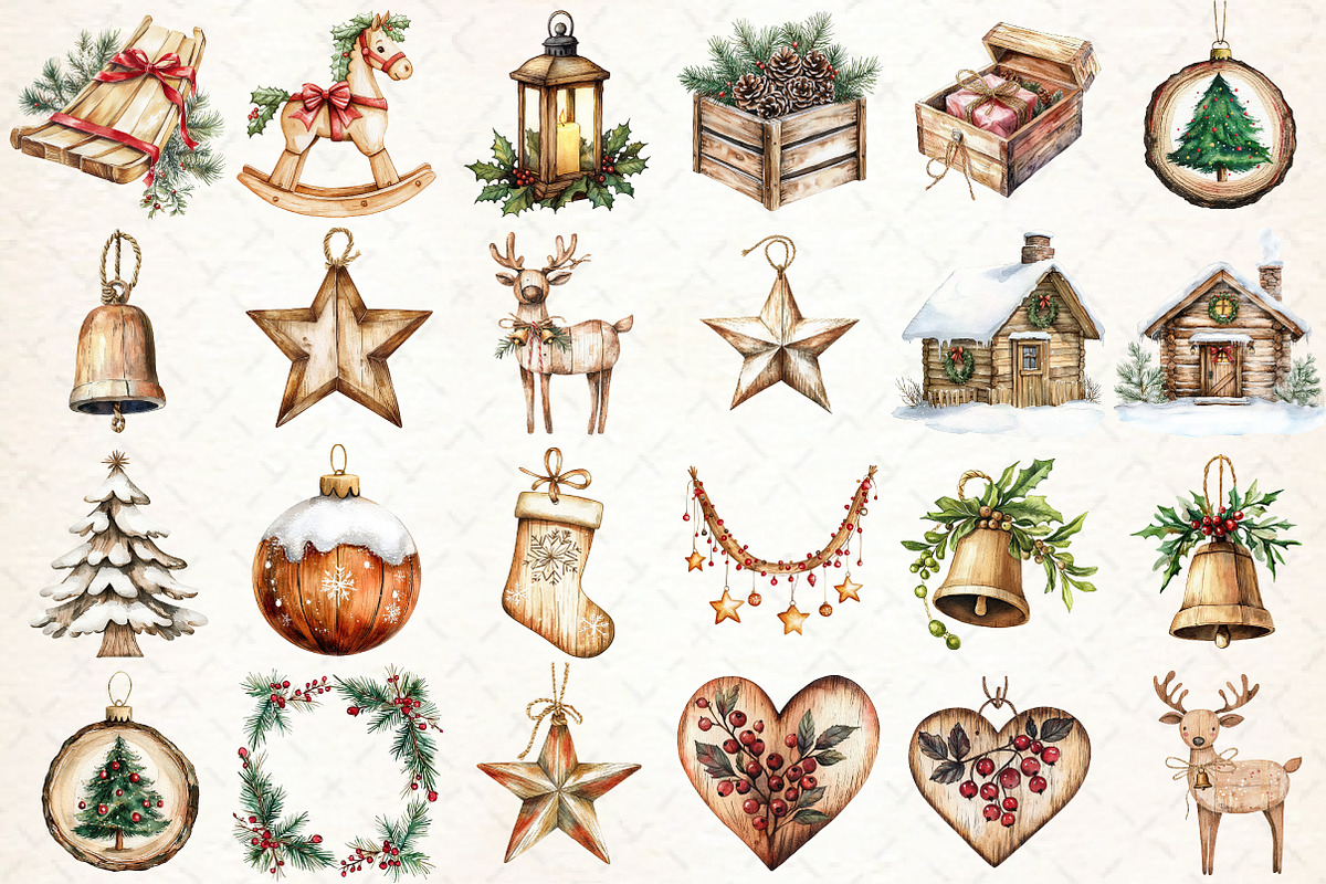 Rustic Wooden Christmas Clipart, an Illustration by Libby Wishes (Photo 2 of 9)