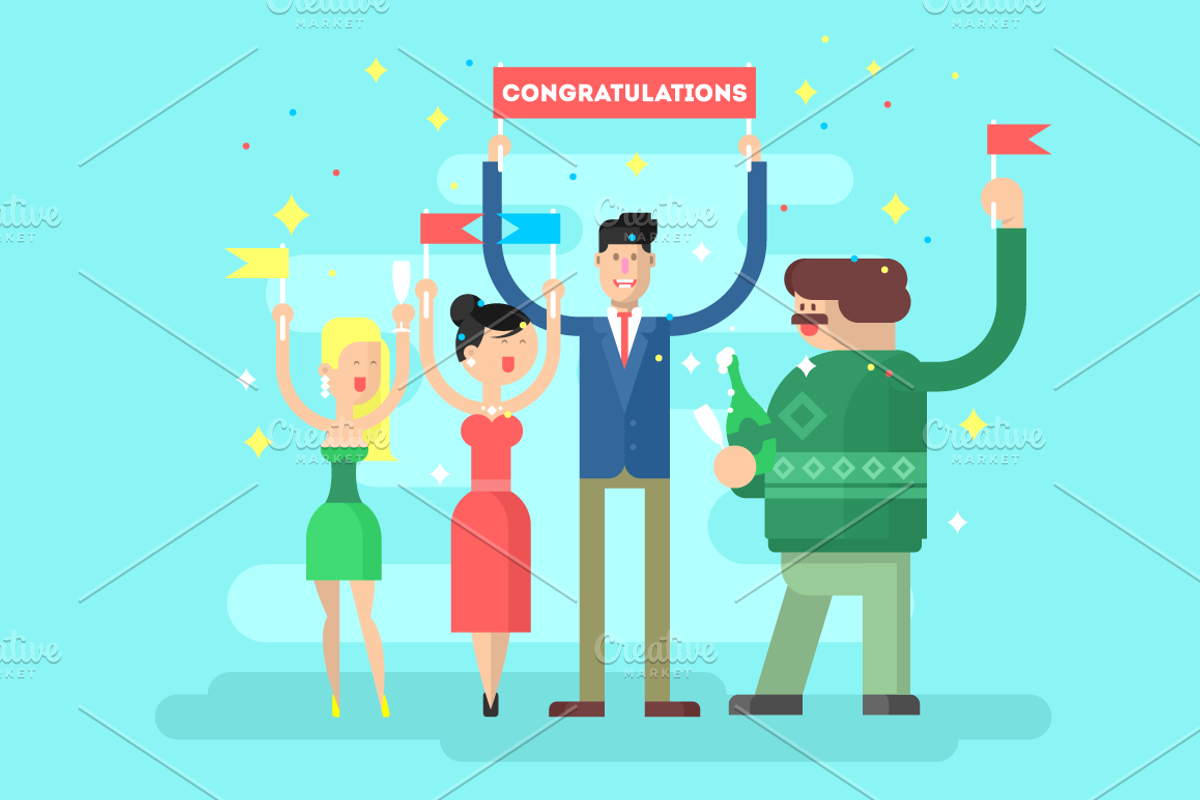 Congratulations group people, a Food Illustration by Kit8.net