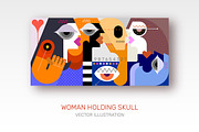 Beautiful Woman Holding Skull, a Person Illustration by danjazzia (Thumbnail 1 of 2)