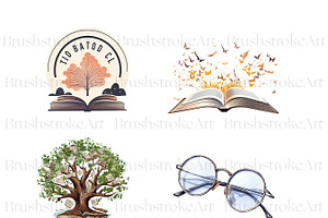 Watercolor Reading Clipart, Books PN