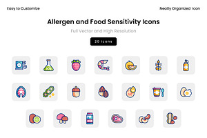 Allergen and Food Sensitivity Icons, a Solid Icon by Wencory