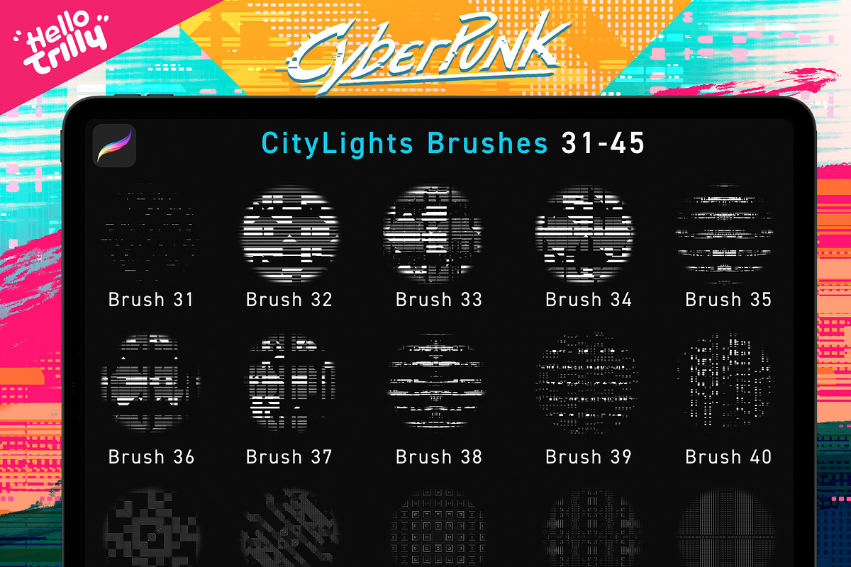 30 more CyberPunk Procreate Brushes, a Brush Add-On by Hello Trilly (Photo 3 of 6)