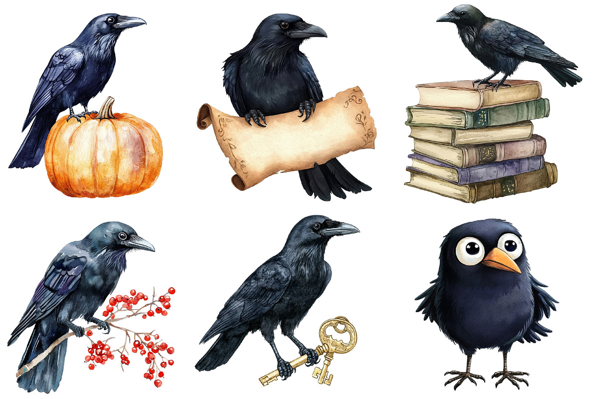 Watercolor Raven Clipart, an Illustration by Designworld (Photo 4 of 5)
