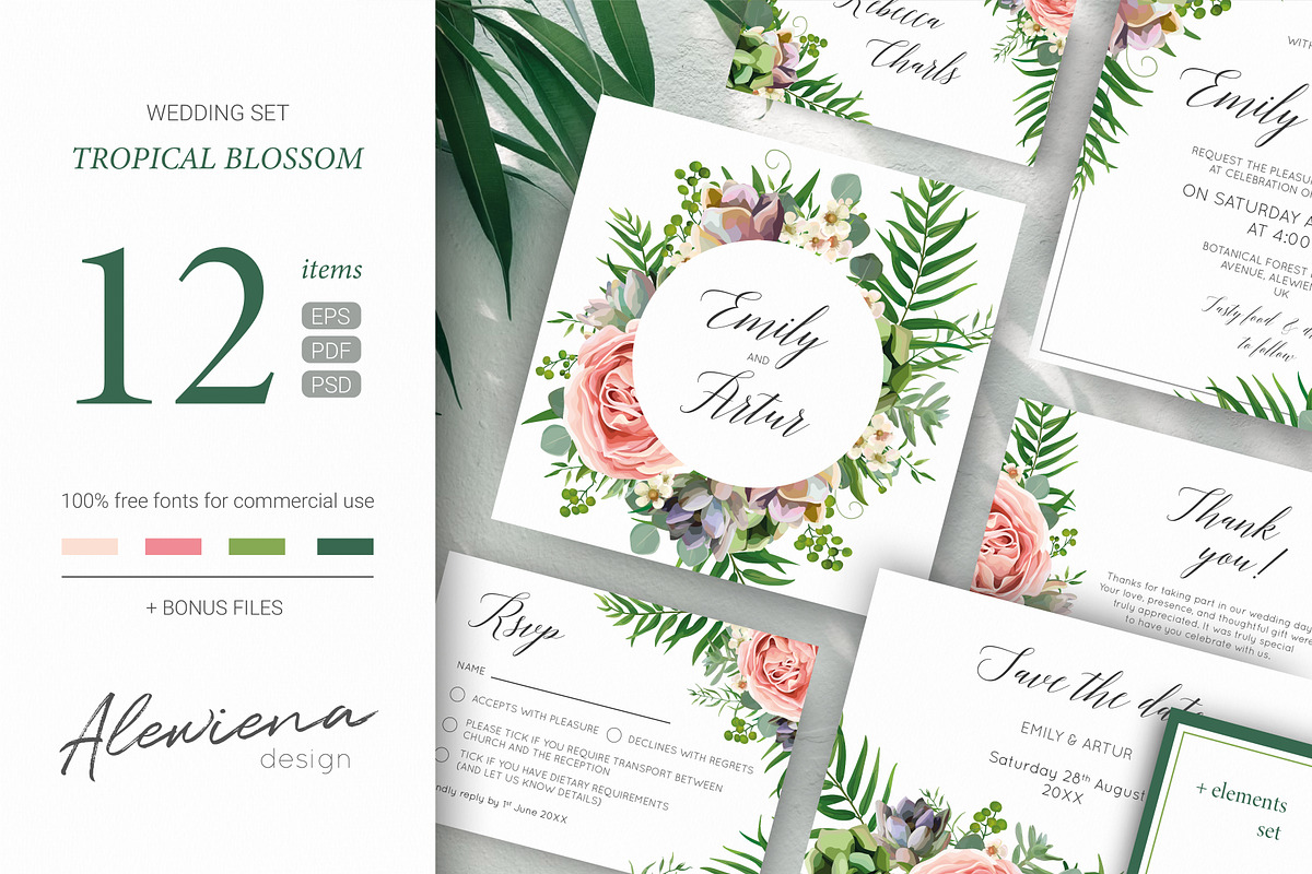 Wedding set - Tropical blossom, an Invitation Template by Alewiena (Photo 1 of 14)