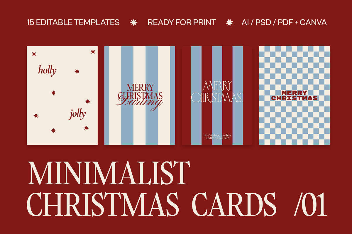 Minimalist Christmas Cards Templates, a Card Template by Orca Design (Photo 1 of 5)
