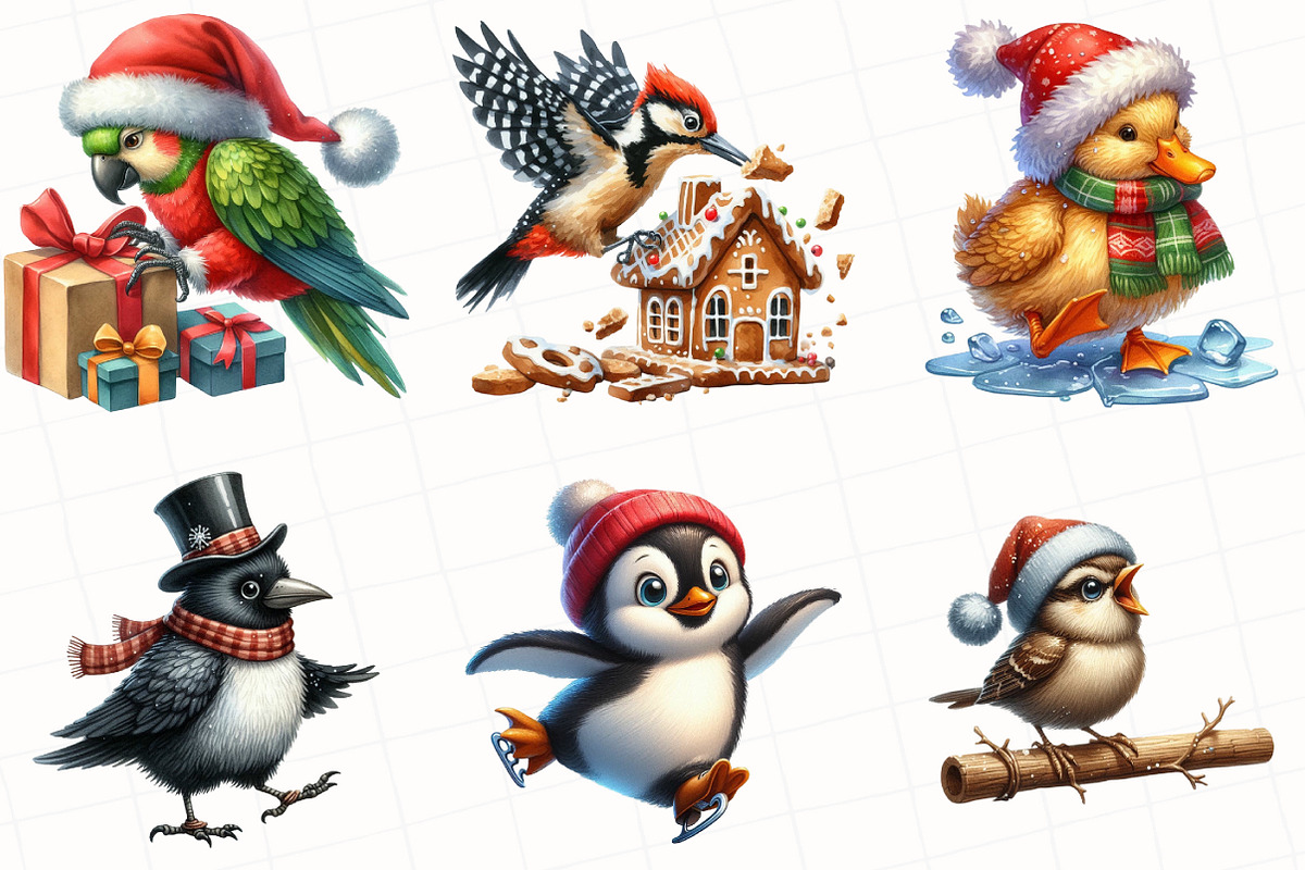 Christmas Birds Watercolor Clipart, an Illustration by OK Design (Photo 4 of 5)