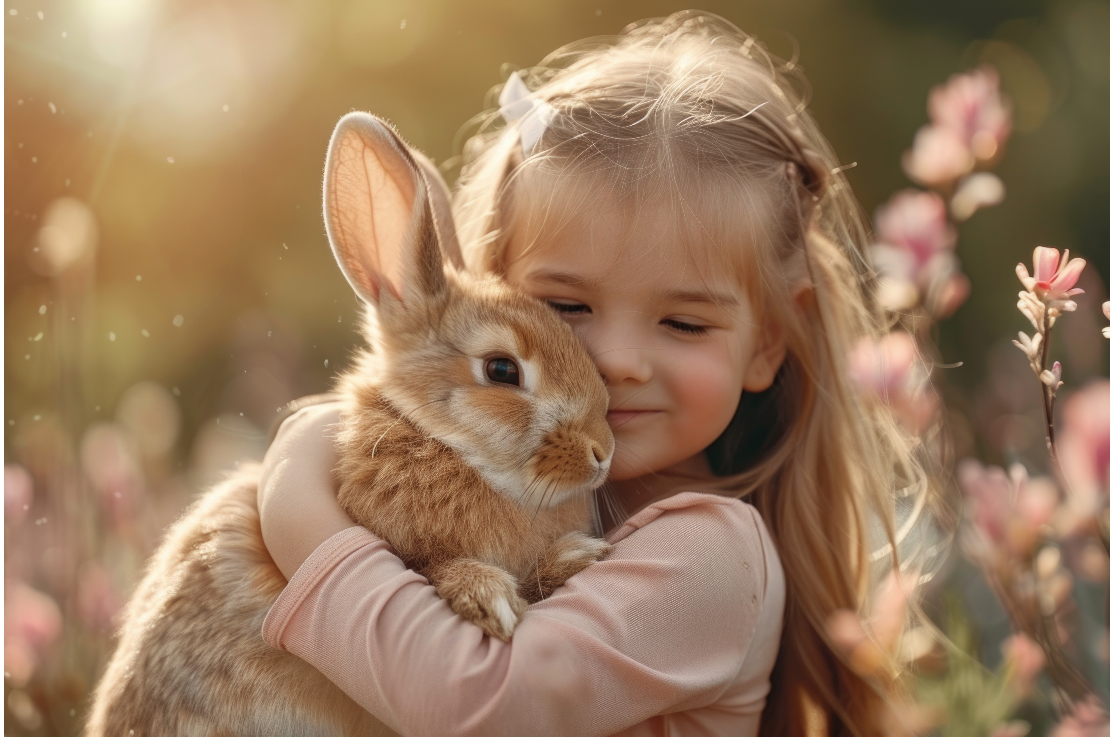 Little Girl Hugging Rabbit in Field | Illustrations ~ Creative Market
