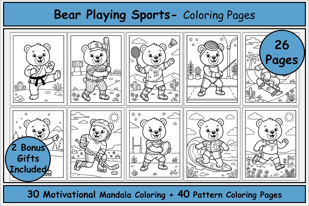 Bear Playing Sports Coloring Pages, a Sport Illustration by Lamia Emad (Photo 1 of 5)