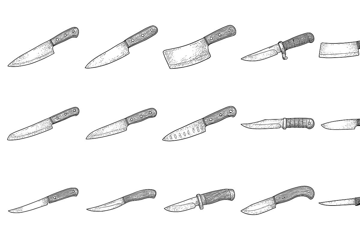 Vintage HandDrawn Knife Icons Collec, an Illustration by Sempu