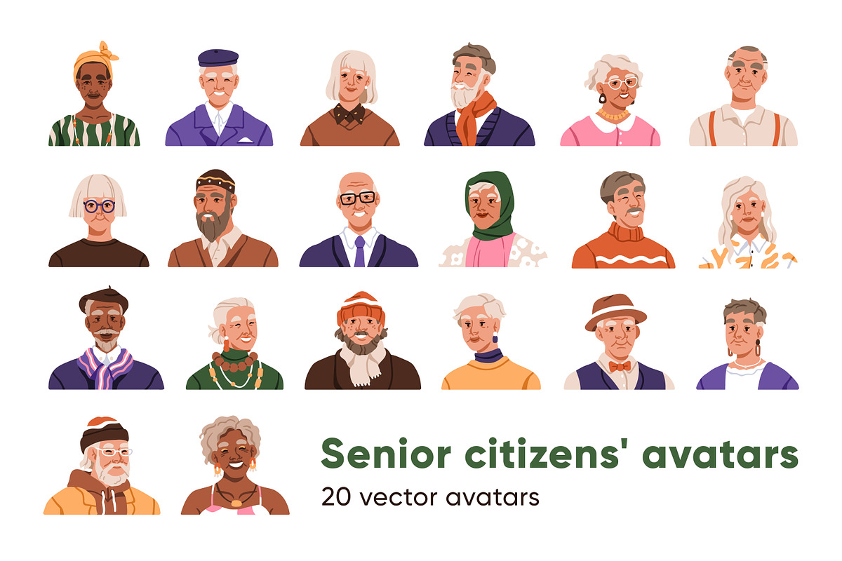 Happy senior people avatars set, a Person Illustration by Good Studio (Photo 1 of 5)