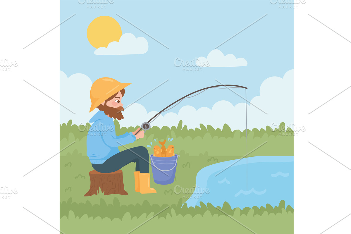 man sitting fishing, a Person Illustration by studiogstock