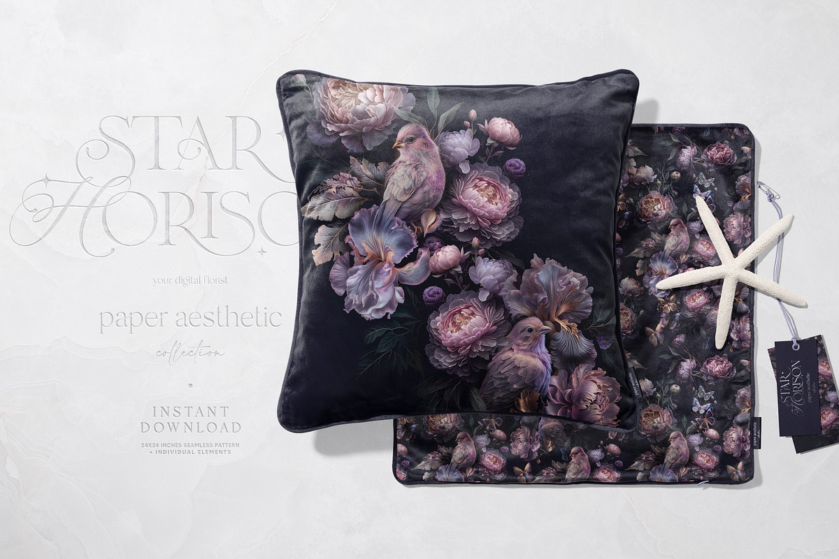 Violet Floral Birds Pattern, a Pattern Graphic by paper aesthetic (Photo 5 of 9)