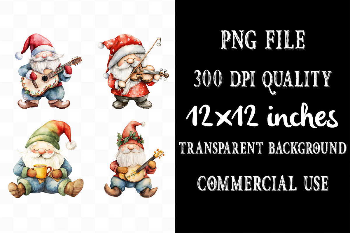 Christmas Gnome Musicians Clipart, an Illustration by Designking (Photo 4 of 4)