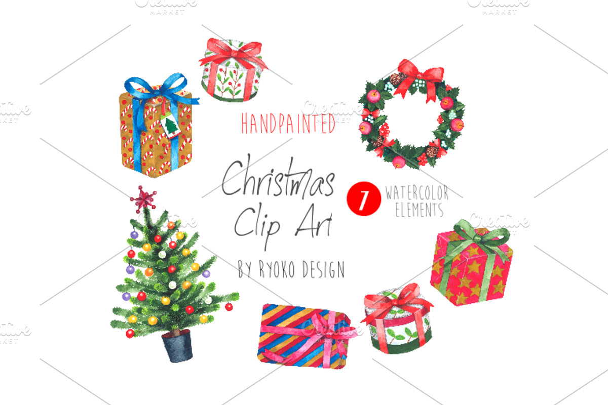 Watercolor Christmas Holiday clipart, a Decorative Illustration by Eomoiart (Photo 1 of 3)