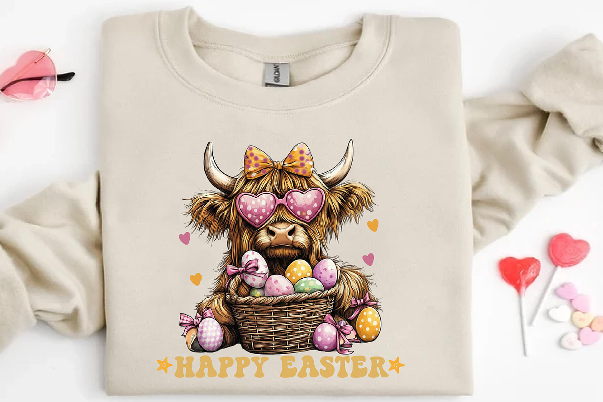 Easter Day Highland Cow PNG, an Illustration by DreamCafeArt (Photo 4 of 8)