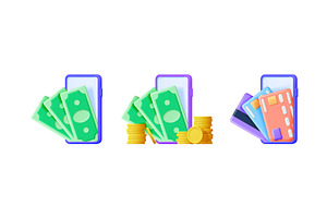 Three 3D vector smartphone concepts, a Finance Illustration by Abscent