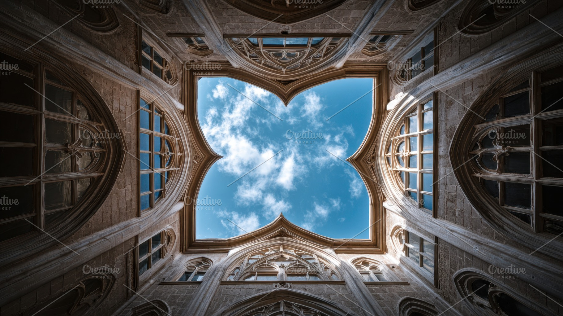 Skyward from an old building, a Photo by Beautiful things