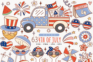4th of July Clipart, Retro 4th july, a Decorative Illustration by TitaLivingArt