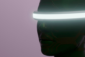 Green circuit humanoid with glowing