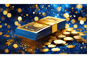A vibrant display of stacked blue, a Business Photo by Igor Tichonow