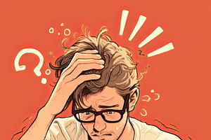 Frustrated young professional at laptop confused and overwhelmed by challenges, an Illustration by AS photostudio