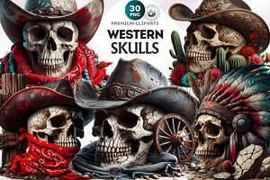 Western Skulls Clipart Set