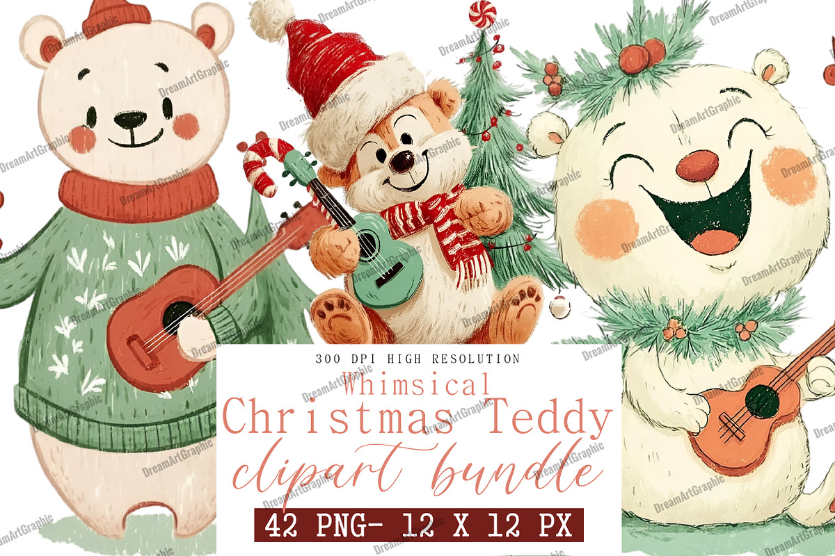 Whimsical Christmas Teddy Clipart, an Illustration by DreamArtGraphic (Photo 1 of 4)