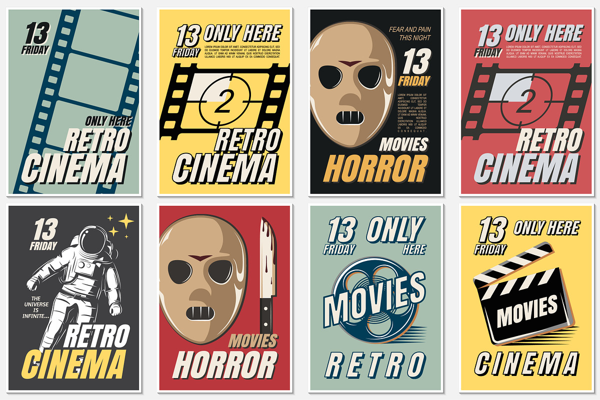Posters of movie in retro style., a Texture Illustration by Nomber_86 (Photo 3 of 6)