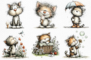 Whimsical Summer Cats Clipart PNG, an Animal Illustration by Craft Nest (Thumbnail 5 of 6)