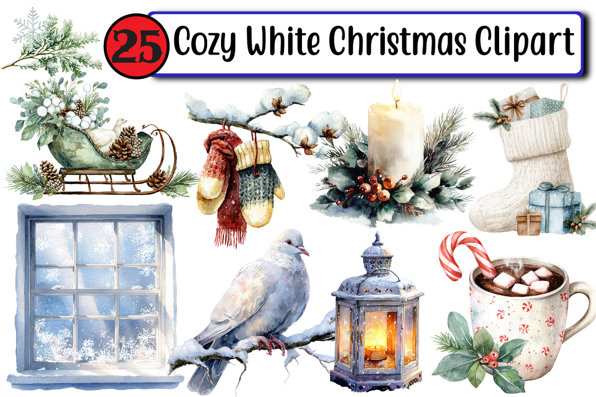 Cozy White Christmas Clipart, an Illustration by Design Market (Photo 1 of 3)