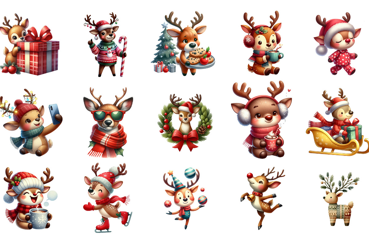 Christmas Funny Reindeer Clipart, an Illustration by Designking (Photo 3 of 5)