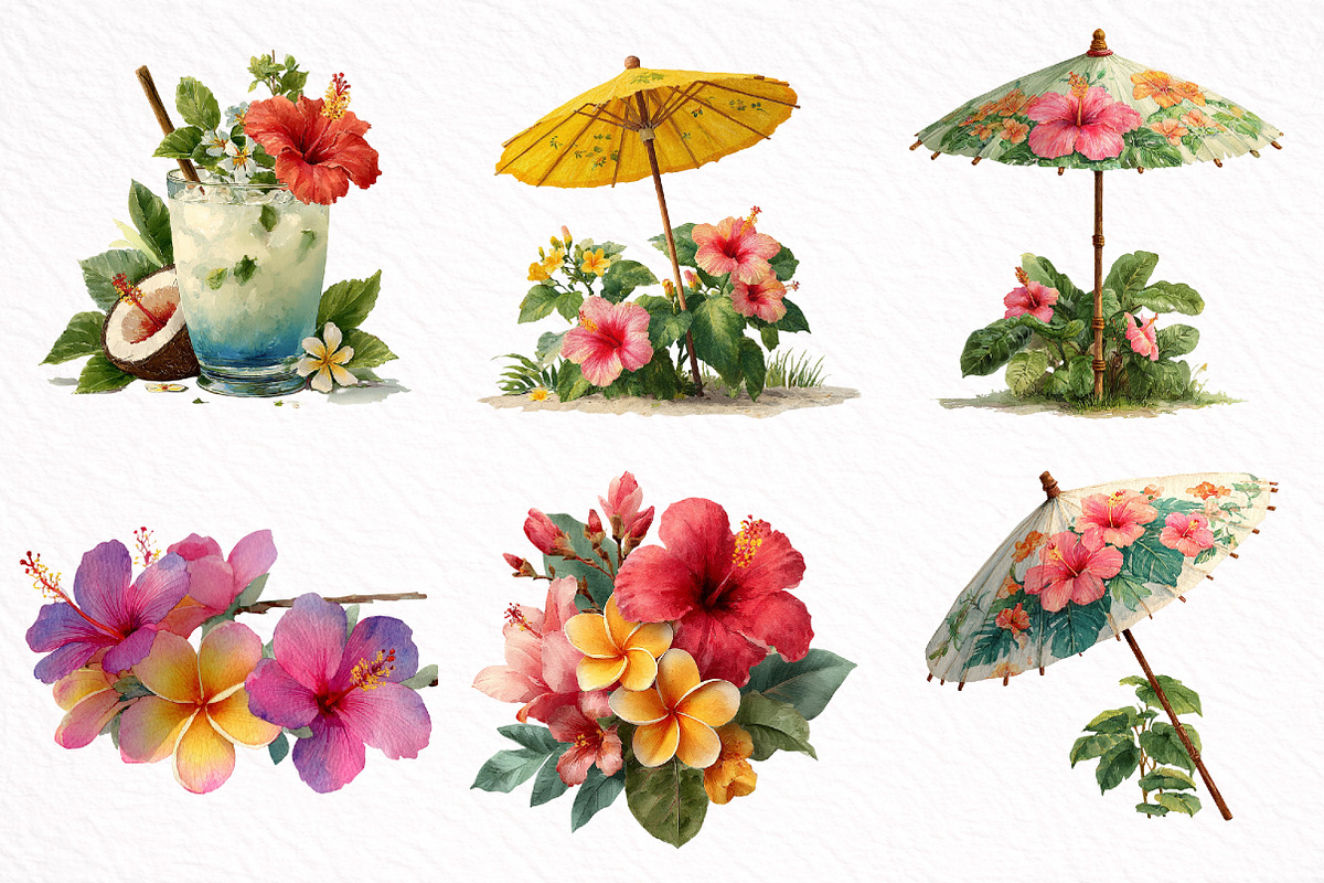 Whimsical Hawaiian Summer Clipart, an Illustration by DreamArtGraphic (Photo 4 of 8)