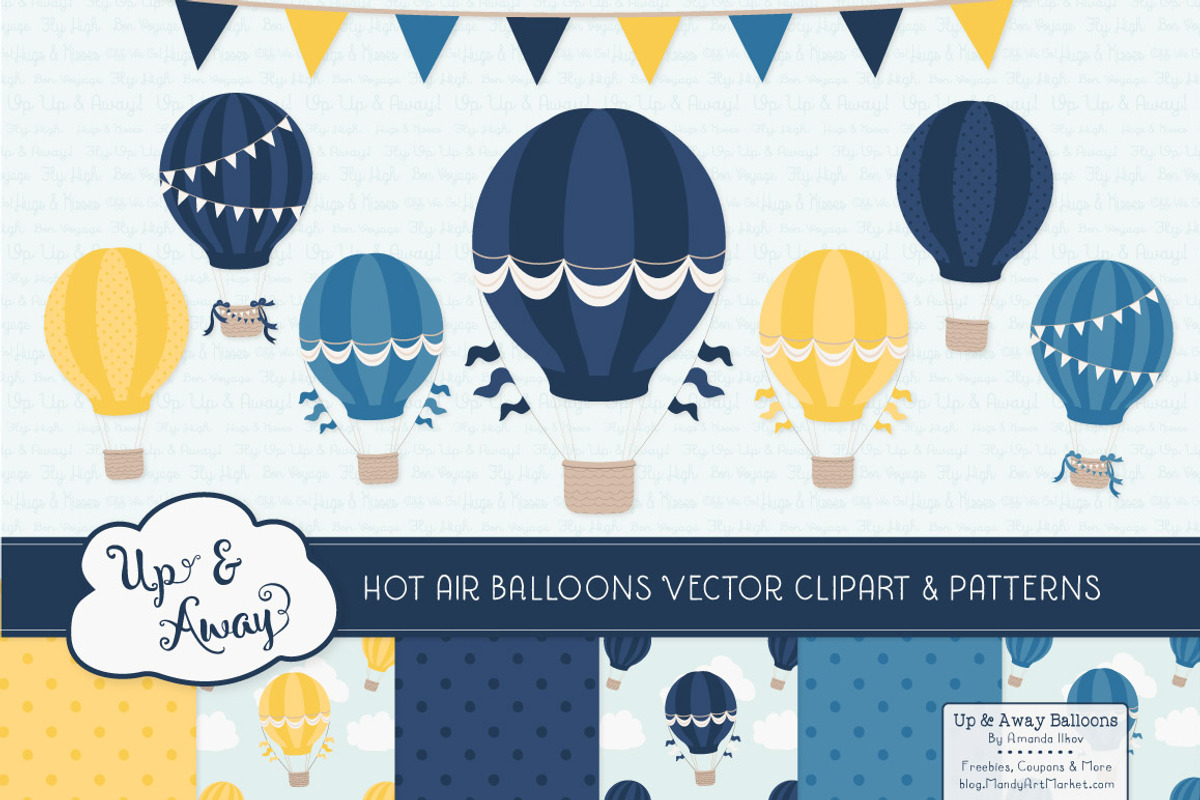 Navy & Lemon Hot Air Balloons, an Illustration by Amanda Ilkov (Photo 1 of 5)