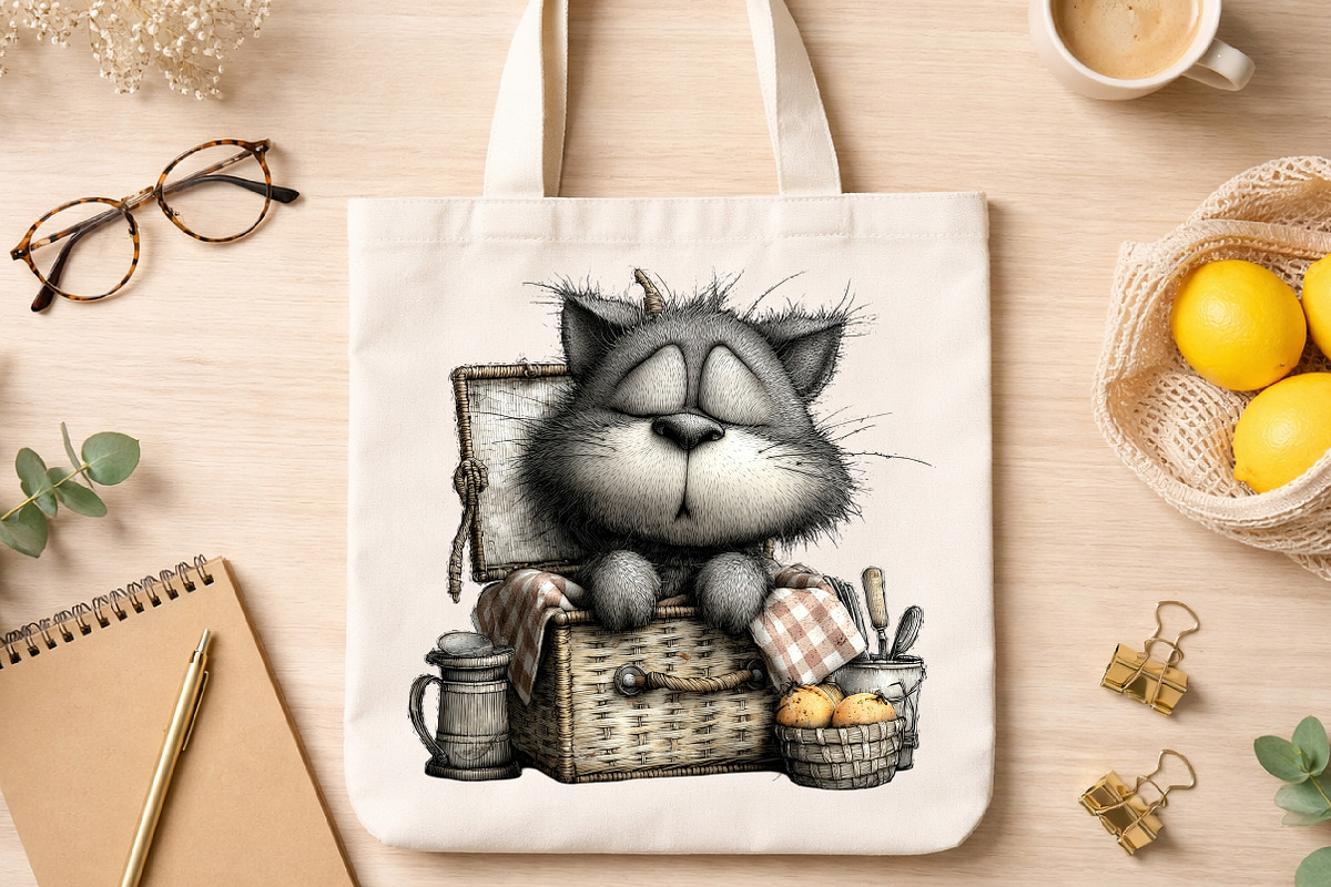 Whimsical Summer Gray Cat Clipart, an Illustration by Canvas Craft (Photo 7 of 7)