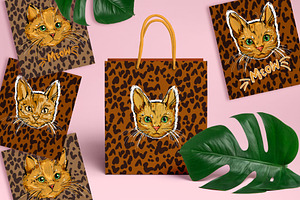 Cat on leopard print background