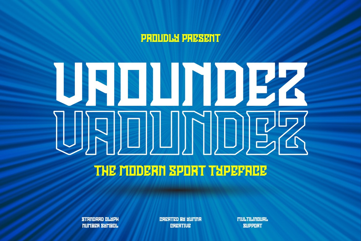 Vaoundez - Modern Sports Font, a Serif Font by Dhabee (Photo 1 of 9)