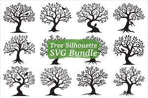Diverse Tree Silhouette Vector Set, an Illustration by jahid234