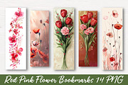 Red Pink Flower Printable Bookmarks, an Illustration by Watercolor design (Thumbnail 1 of 4)
