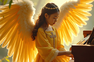 Pianist , Angel in bright yellow