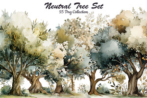 Neutral watercolor tree clipart set, an Object Illustration by DreamCafeArt