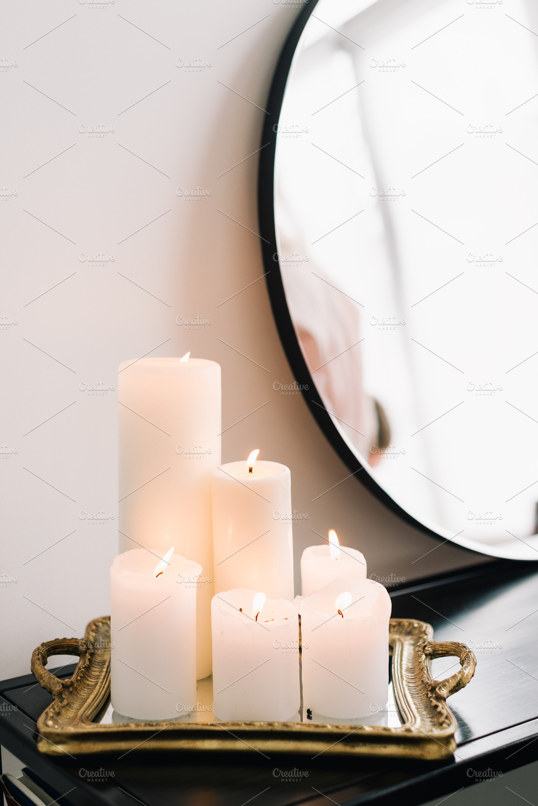 Candles by the mirror featuring candle, white, and light, a Beauty & Fashion Photo by mechonoschina