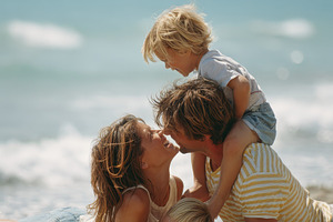 Family Beach Fun Love Laughter Ocean, a Photo by Pixeness Studio